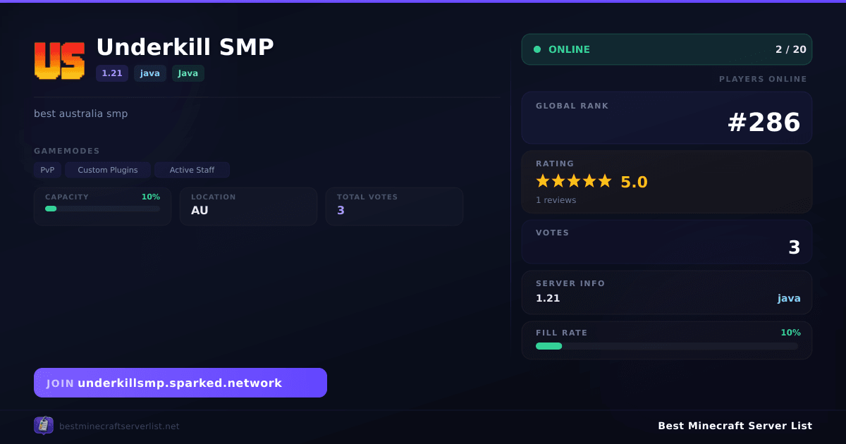 Underkill SMP Server IP & Votes | Best Minecraft Server List