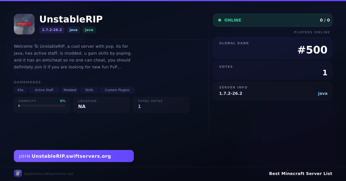 UnstableRIP Server IP & Votes | Best Minecraft Server List