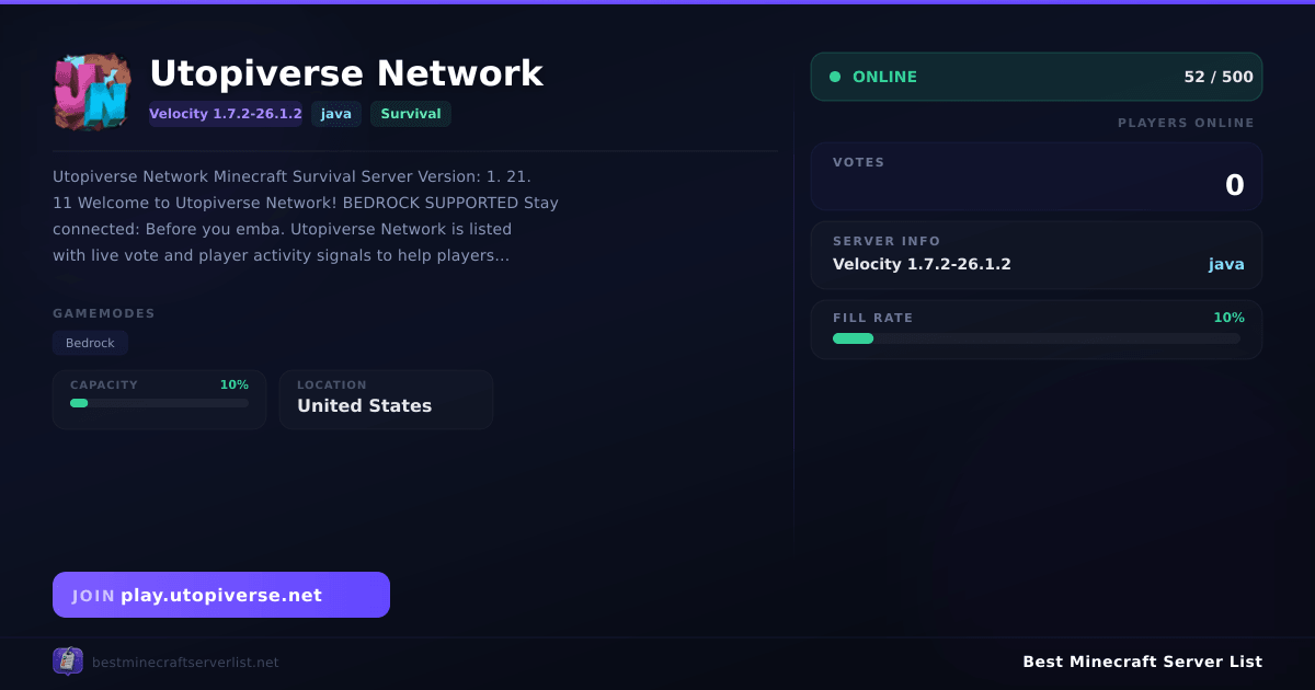 Utopiverse Network - Server IP, Reviews and Vote Link | Best Minecraft ...