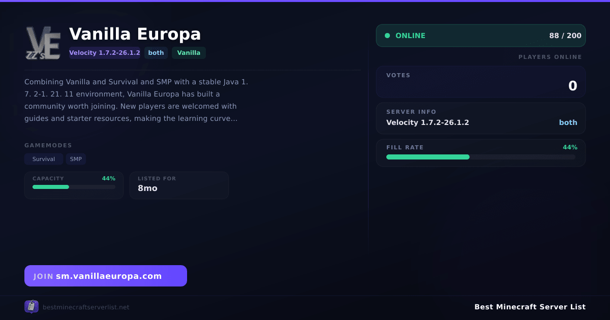 Vanilla Europa (sm.vanillaeuropa.com) | Best Minecraft Server List
