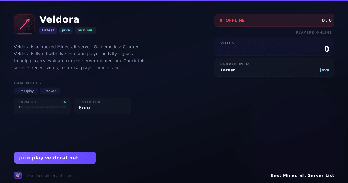 Veldora - Server IP, Reviews and Vote Link | Best Minecraft Server List
