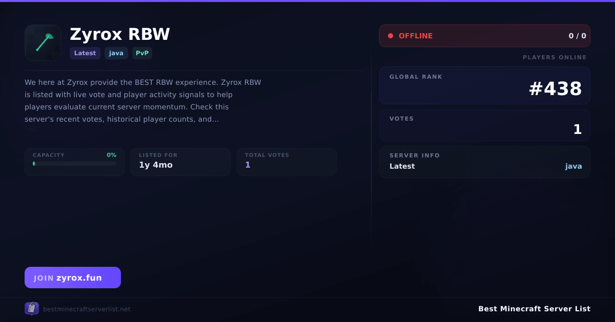 Zyrox RBW (zyrox.fun) | Best Minecraft Server List